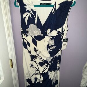 Ralph Lauren Navy and Cream Floral Midi Dress